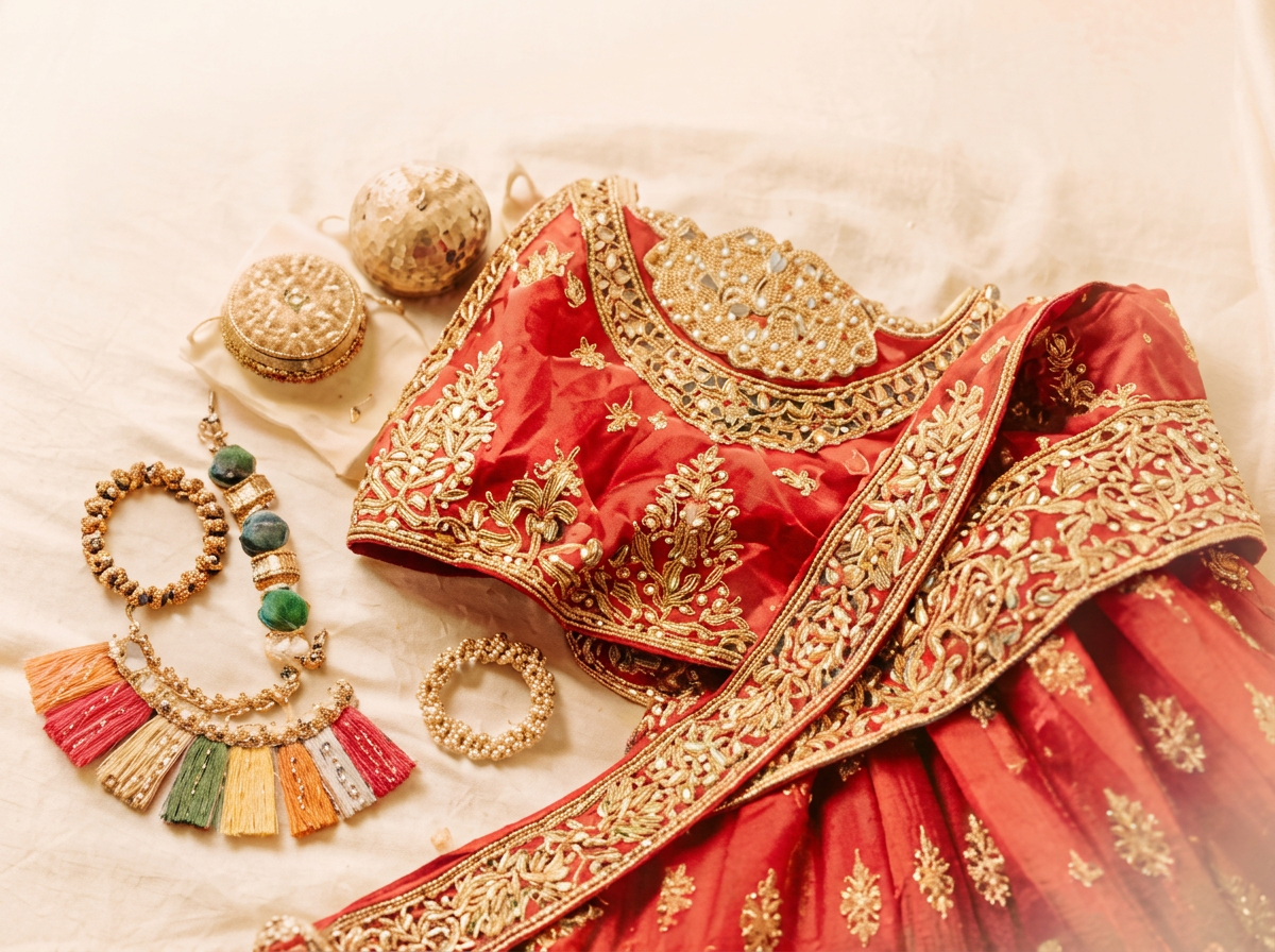 Folded silk saree with brass bangles